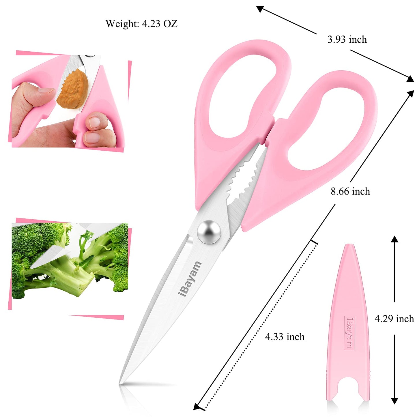 iBayam Kitchen Scissors All Purpose Heavy Duty, Kitchen Cooking Utensils Set, Cooking Gadgets Meat Poultry Shear Dishwasher Safe Food Cooking Scissors Stainless Steel Utility Scissors, Kitchen Gifts