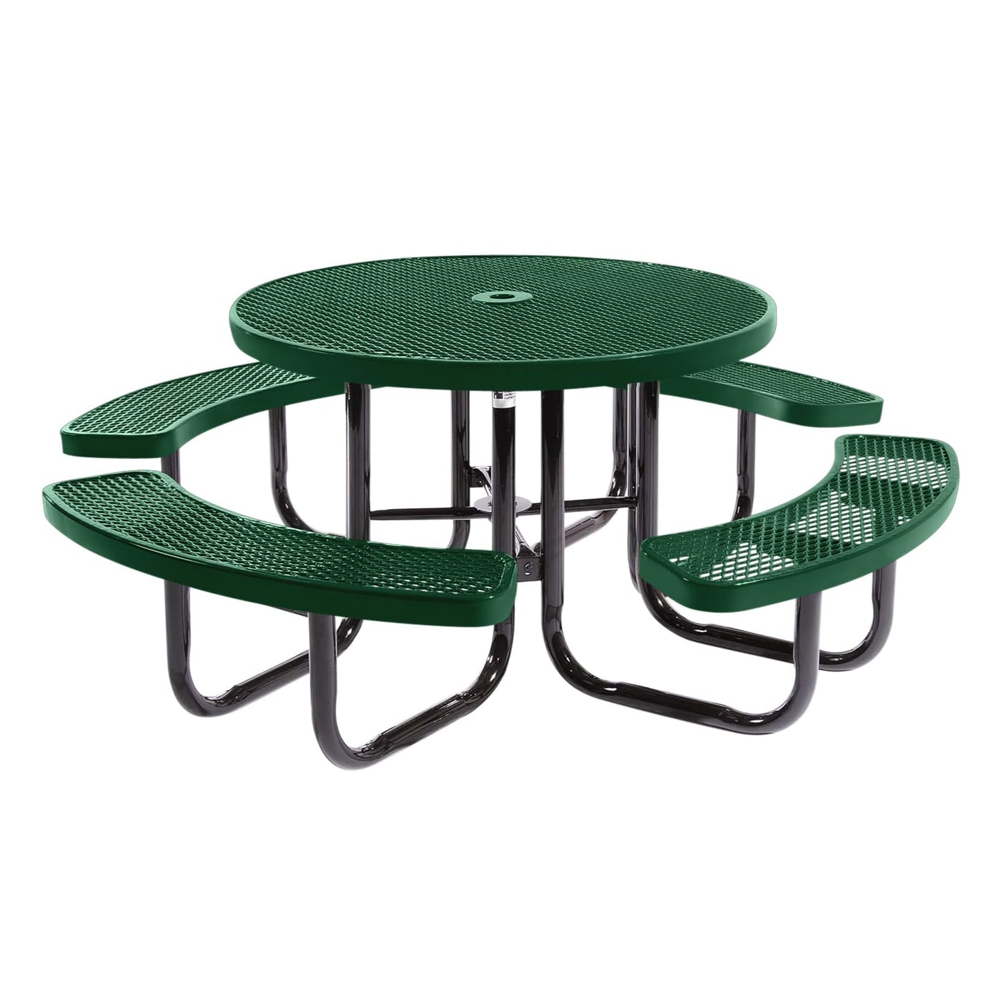 Table de pique-nique d'extérieur portable et robuste avec trou pour parasol, mobilier d'extérieur en métal déployé de qualité commerciale, fabriqué en Amérique (plateau rond de 46 po, bleu clair) 