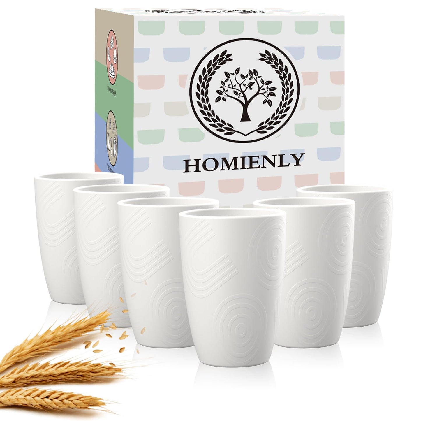 Homienly Wheat Straw Cups – Reusable, Unbreakable, Tumblers, Stackable & Dishwasher Safe