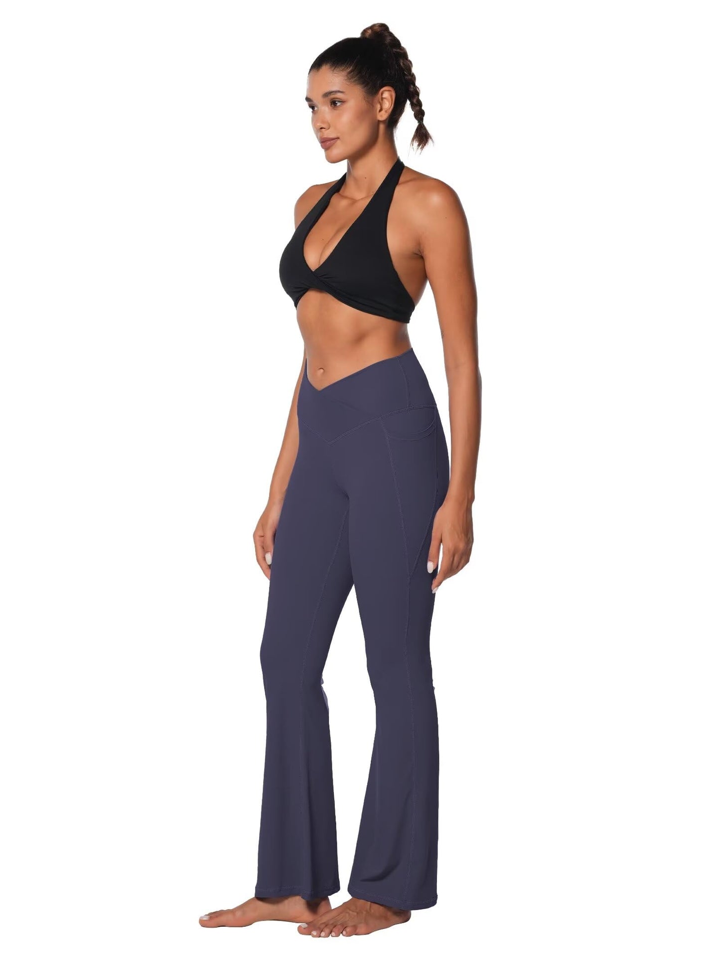 Sunzel Flare Leggings for Women with Pockets, Crossover Yoga Pants with Tummy Control, High Waisted and Wide Leg