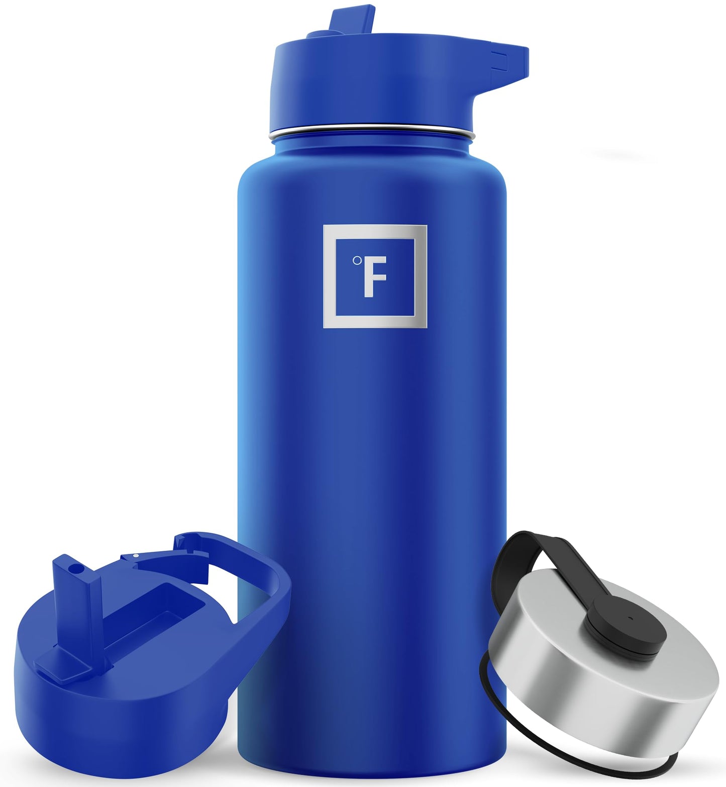 Bouteille d'hydratation de camping et de randonnée IRON °FLASK avec 3 couvercles - Bouteille d'eau en acier inoxydable, à double paroi et isolée sous vide - Anti-fuite et sans BPA (Dark Night, Straw - 32 oz) 