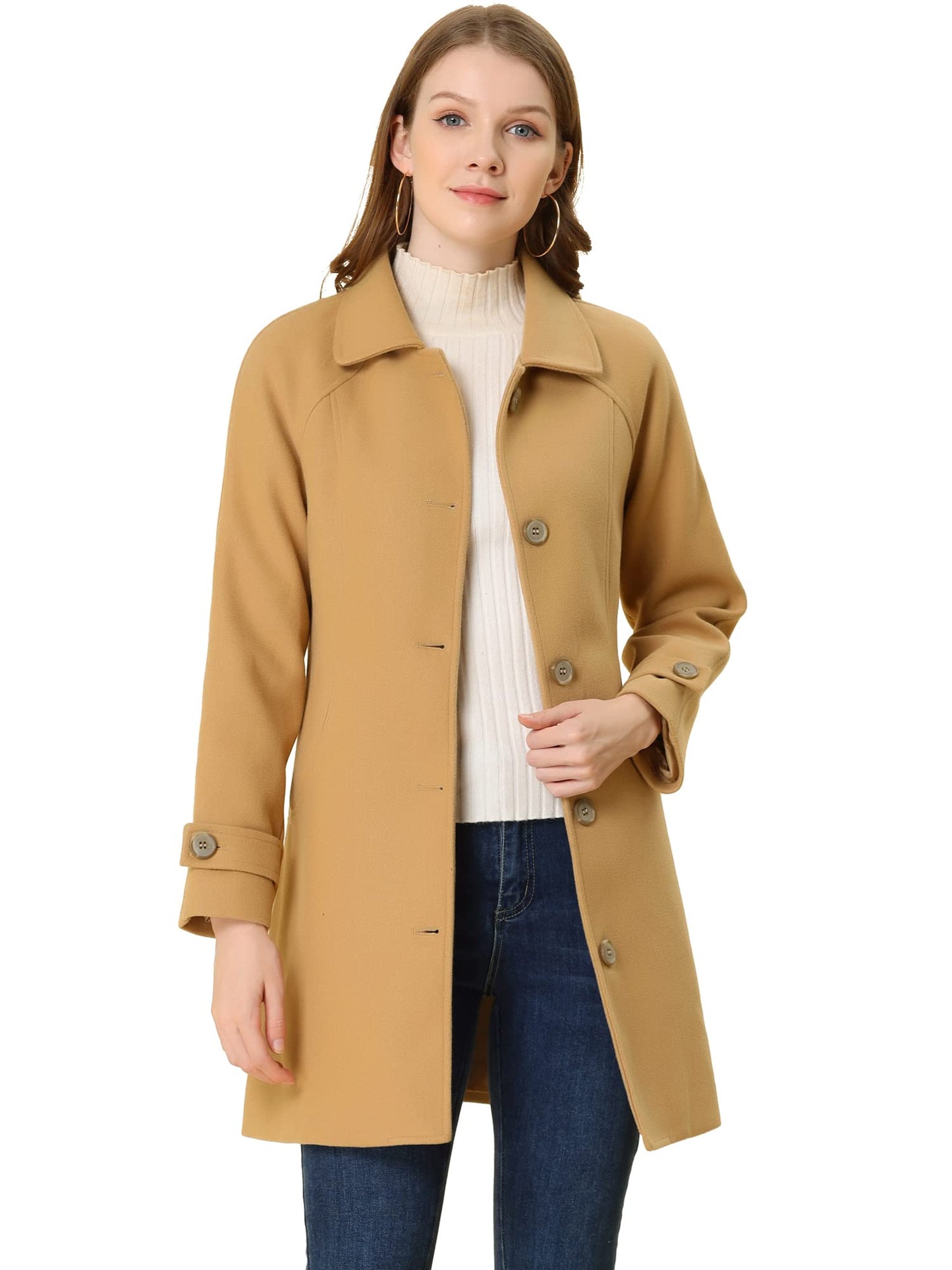 Allegra K Damen Winter Oberbekleidung Mantel Peter Pan Kragen Mitte Oberschenkel A-Linie Einreihig Pea Coat