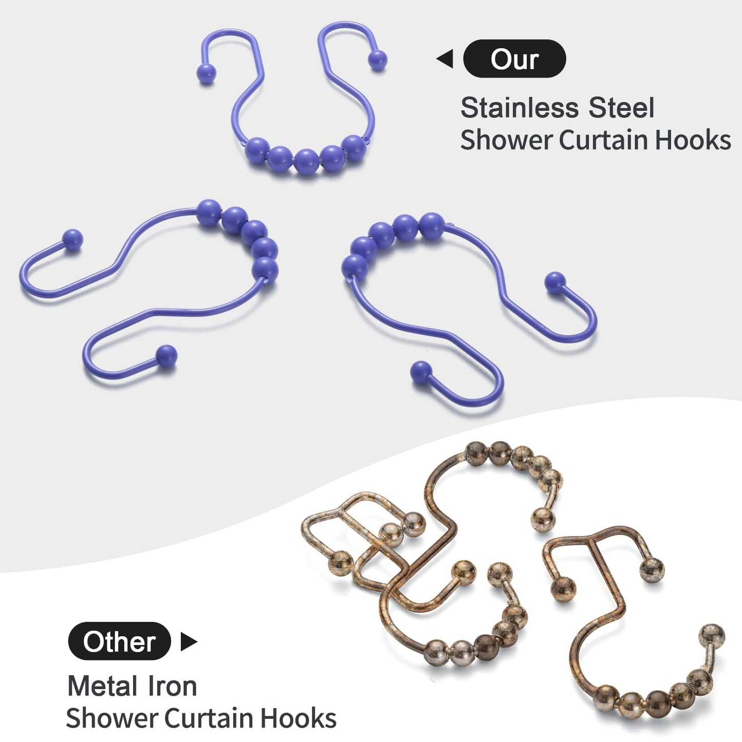 Goowin Shower Curtain Hooks, 12 Pcs Shower Curtain Rings, Stainless Steel Bronze Shower Curtain Hooks Rings Rust Proof, Balance Sliding Anti-Drop Double Shower Hooks for Shower Curtain Rod (Bronze)