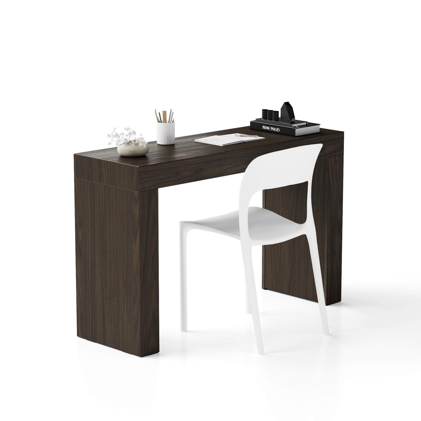 Mobili Fiver, Bureau Evolution 70,9 x 23,6 po, Frêne noir avec un pied, finition stratifiée, bureau moderne, bureau d'écriture et d'étude pour chambre à coucher, bureau, meubles italiens 