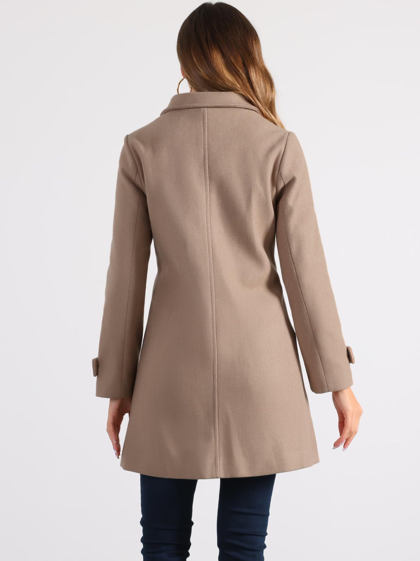 Allegra K Damen Winter Oberbekleidung Mantel Peter Pan Kragen Mitte Oberschenkel A-Linie Einreihig Pea Coat