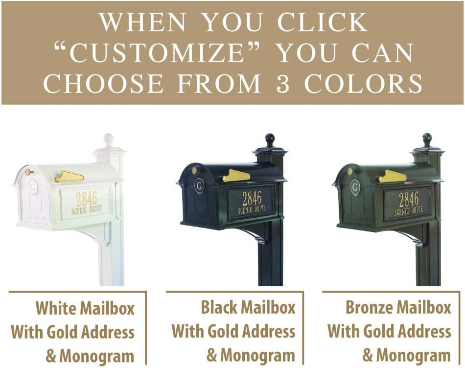 Whitehall™ Personalized Whitehall Balmoral Mailbox with Side Address Plaques, Monogram & Post Package (3 Colors Available)