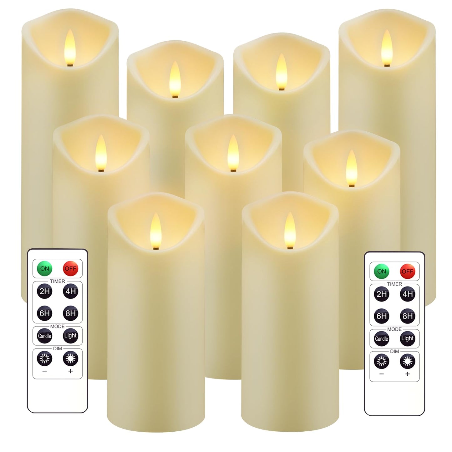 Flickering Flameless Candles Battery Operated with Remote and 2/4/6/8 H Timer Plexiglass Led Pillar Candles Pack of 9 (D2.3"xH 5"6"7")with Realistic Moving Wick Candles for Home Decor(White)