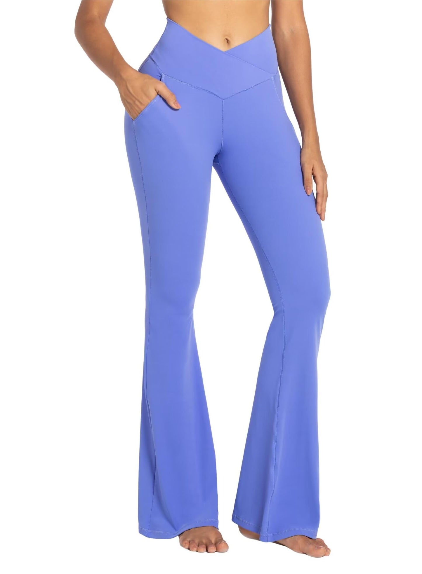 Sunzel Flare Leggings for Women with Pockets, Crossover Yoga Pants with Tummy Control, High Waisted and Wide Leg