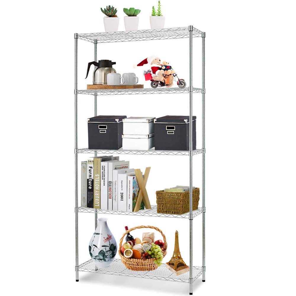 5-Tier Adjustable Heavy Duty Metal Storage Shelves, 250 Capacity Per Shelf, 36" X 14" X 72" Wire Shelving Unit Rack for Garage Closet Pantry, Black