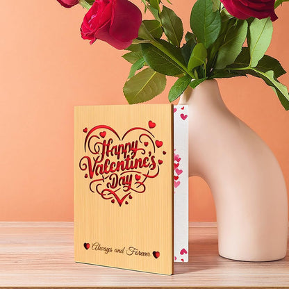 Wooden Valentines Day Card for Her Him, Romantic Wood Happy Valentines Day Gifts for Husband Wife Girlfriend Boyfriend, Wooden Valentine Greeting Card
