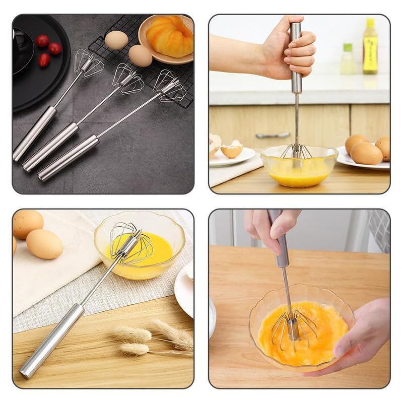 Stainless Steel Semi-Automatic Whisk, Egg Whisk Hand Push Whisk Blender, Hand Push Mixer Stirrer Tool for Cooking Kitchen Home Egg Milk (10 in)