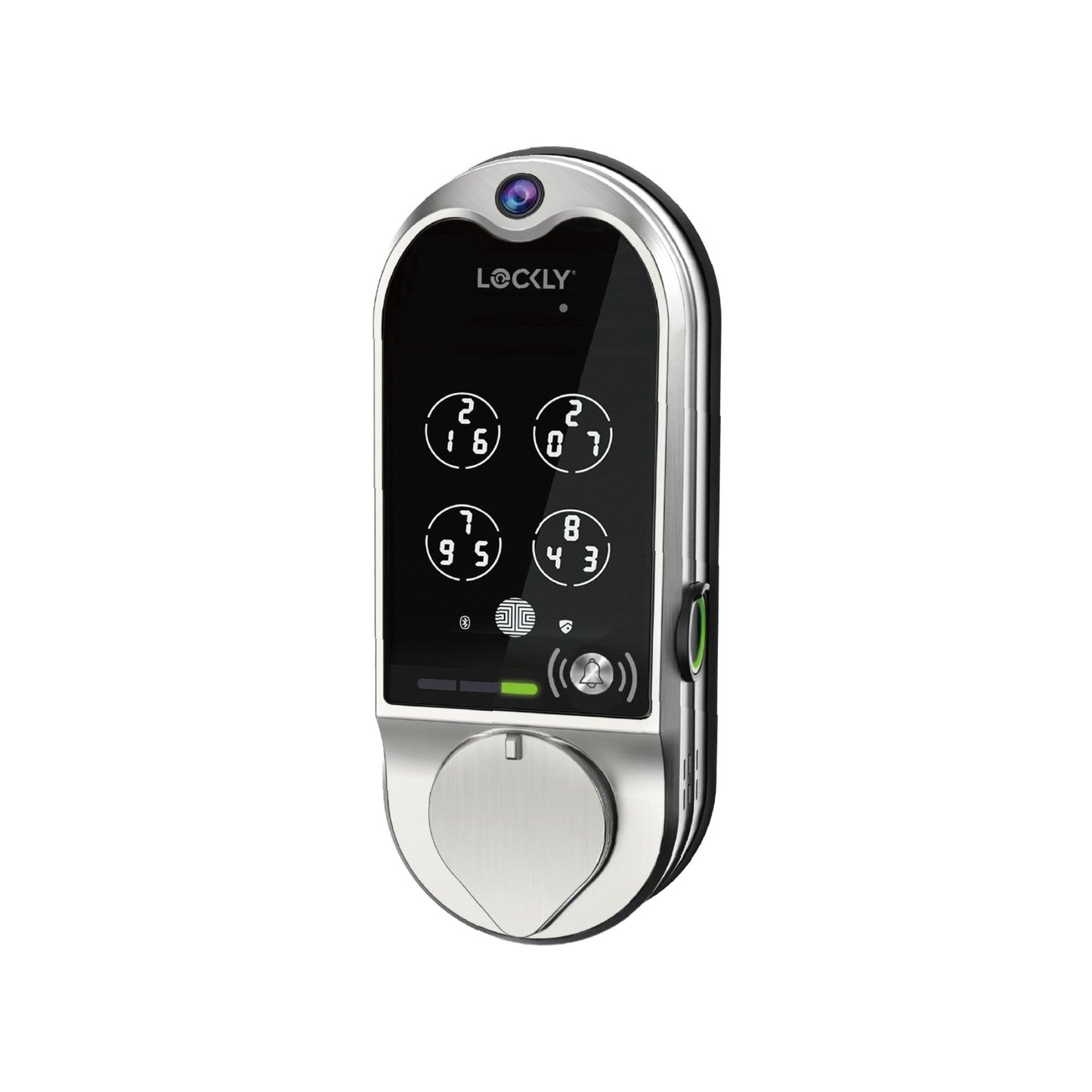 Lockly Vision Smart Lock, HD-Video-Türklingel, Smart-Schlösser für die Haustür, Türschloss mit Fingerabdruck, Touchscreen-Tastatur, App-Steuerung, keine monatliche Gebühr, automatische Sperre – Satin-Nickel 