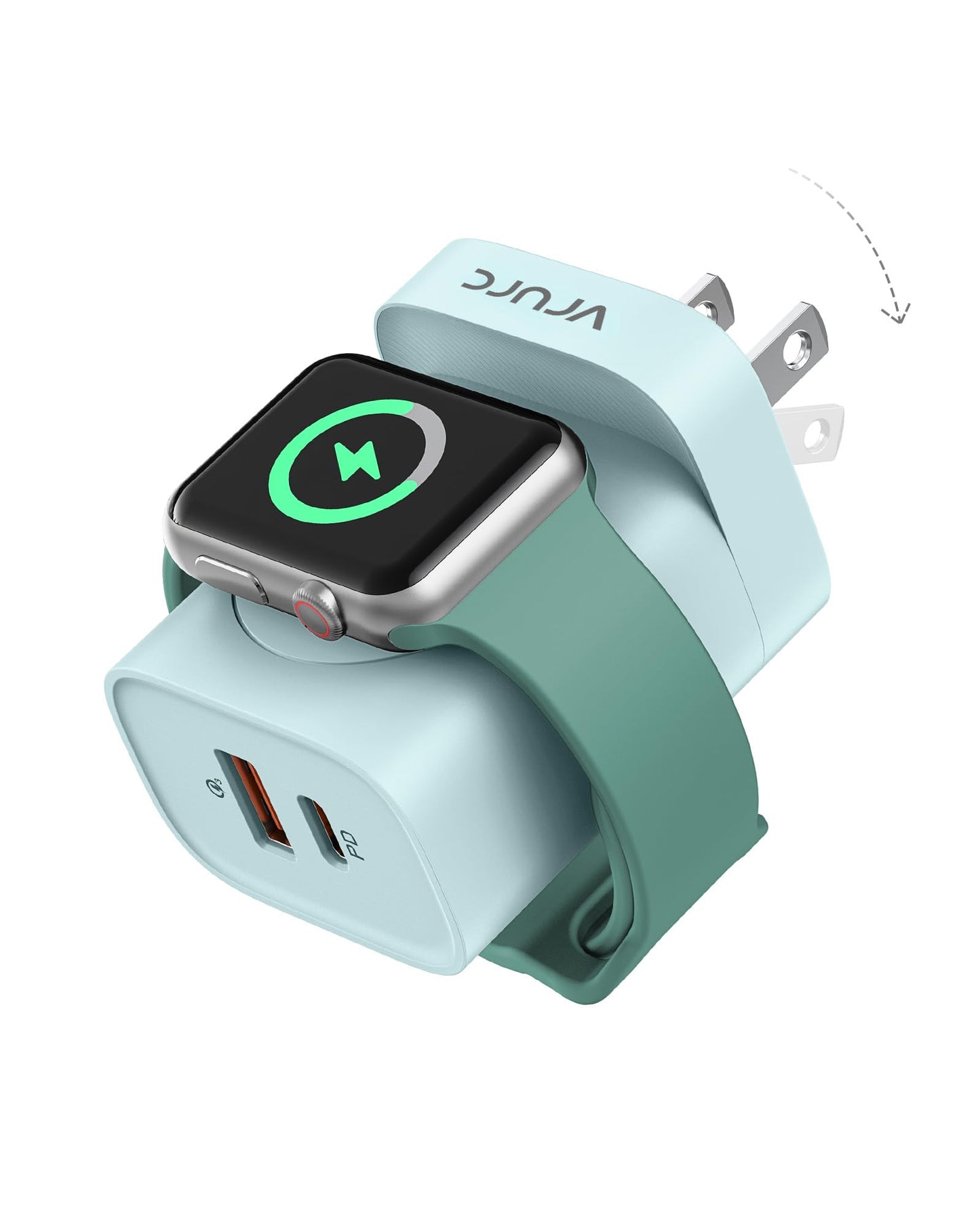 VRURC für Apple Watch-Ladegerät, PD 20 W 3-in-1-Schnellladeblock mit magnetischem kabellosem Laden und zwei Anschlüssen, faltbarer Stecker USB C-Wandladegerät für iPhone 15 14 13, Android, Tablets usw. - Schwarz 