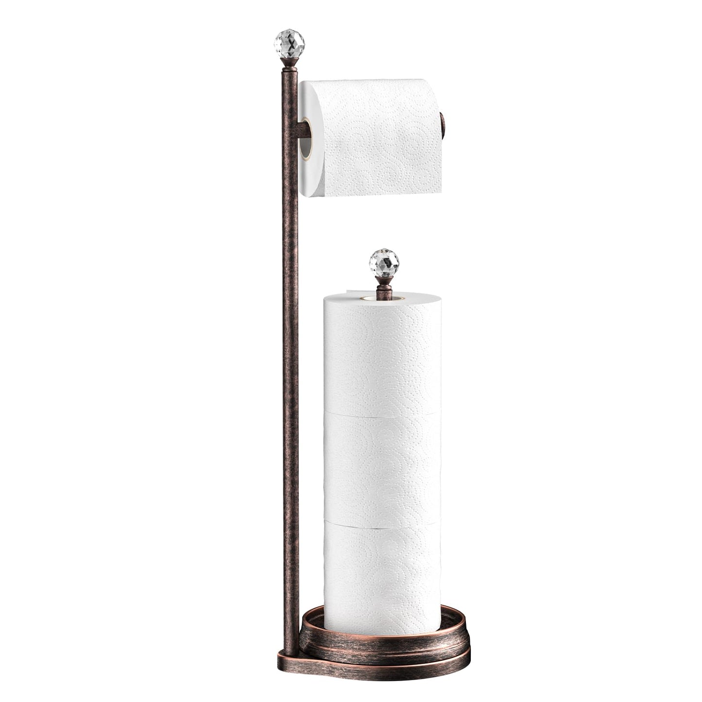 Weighted Freestanding Toilet Paper Holder – Metal Bathroom Stand with Crystal Accent