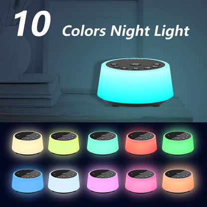 White Noise Machine – 25 Soothing Sounds, Color Night Light, Timers