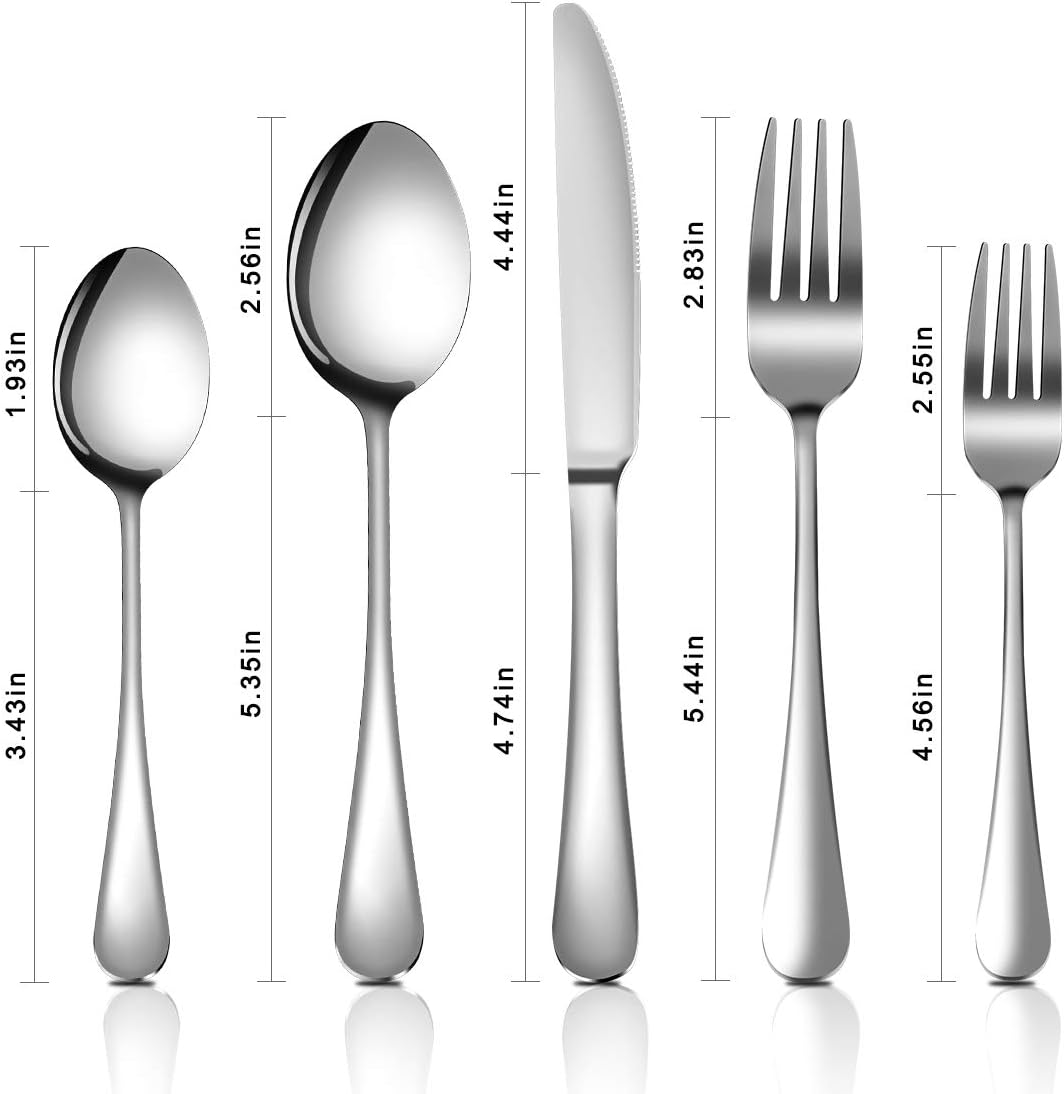 Silverware Set，MASSUGAR 20-Piece Silverware Flatware Cutlery Set, Stainless Steel Utensils Service for 4, Include Knife/Fork/Spoon, Mirror Polished (Silver)