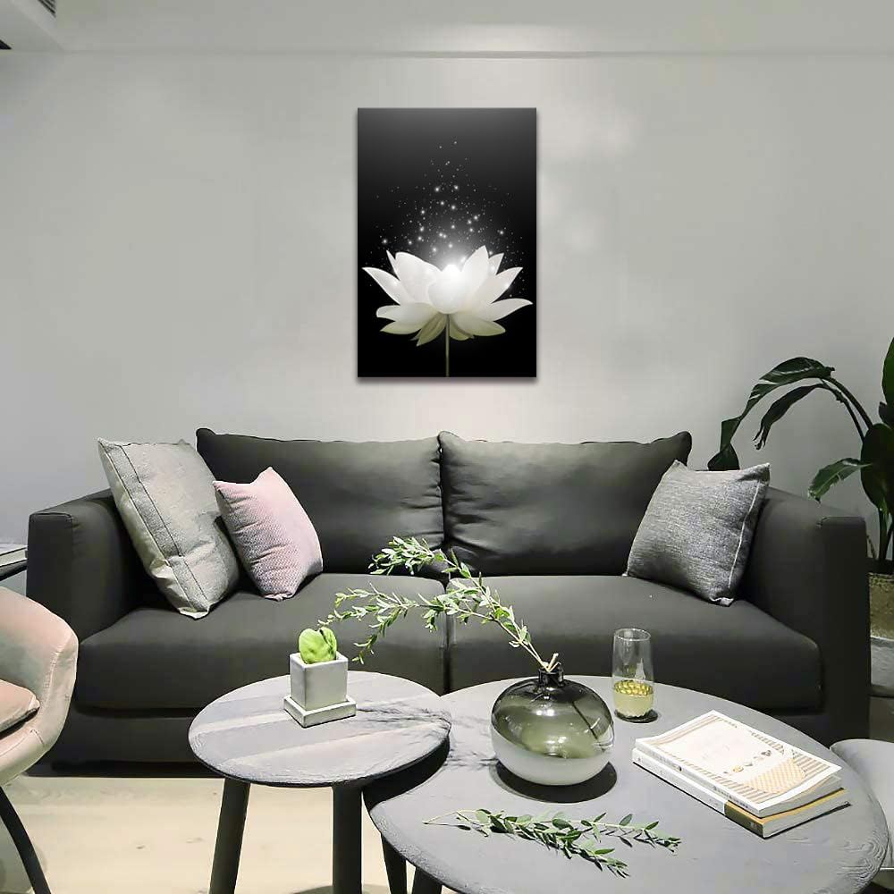 Impressions sur toile Art Lotus Floral Pictures Art mural pour décoration de bureau zen Affiche de méditation Peinture d'art moderne encadrée prête à accrocher (12x16 pouces) 