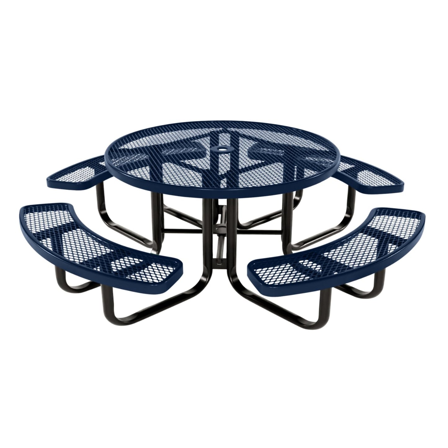 Coated Outdoor Furniture Heavy-Duty Portable Outdoor Picnic Table with Umbrella Hole, Expanded Metal Commercial-Grade Patio Dining Furniture Made in America (46" Round Top, Light Blue)