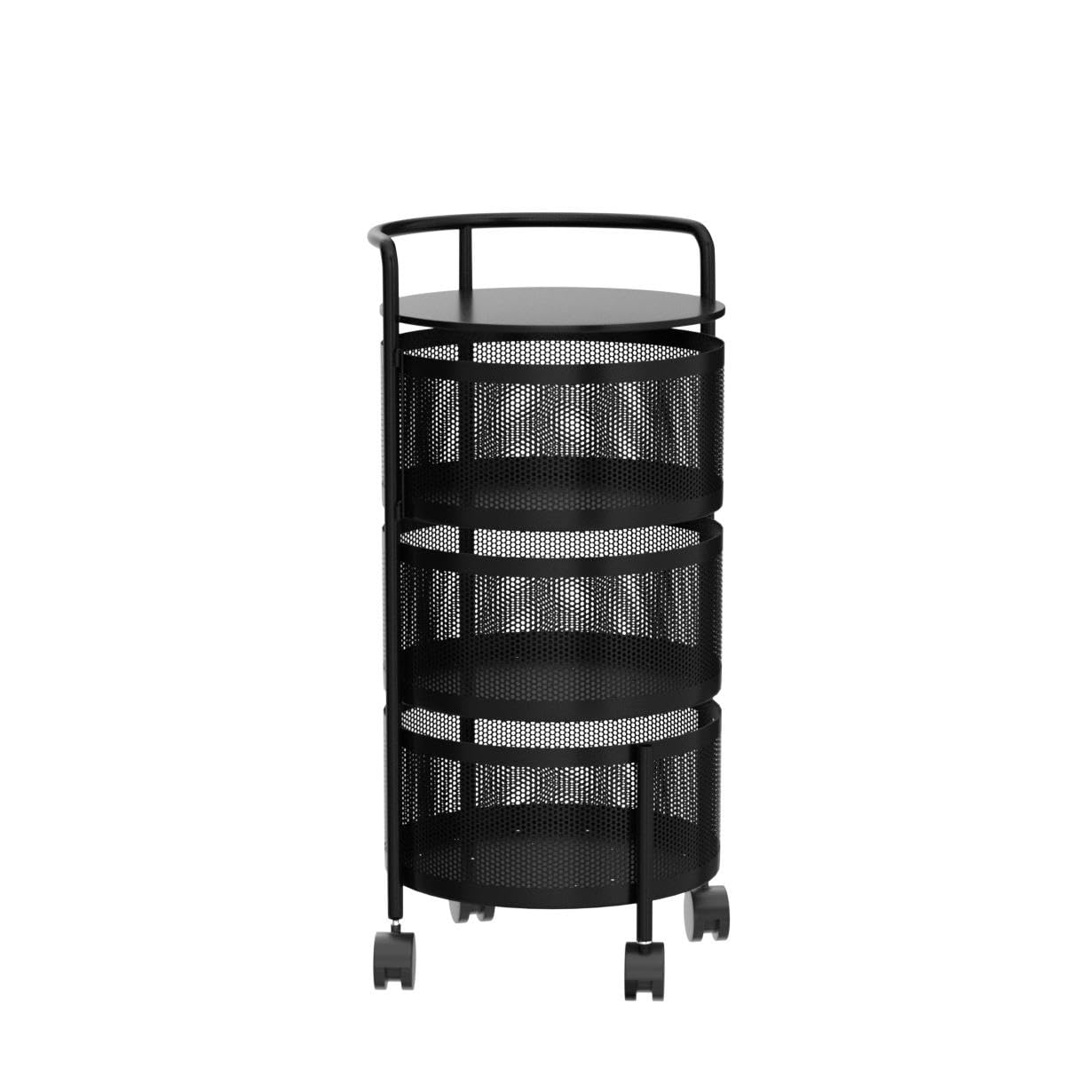 No Assembly Required Vegetable Storage Rack, 4-Tier Rotating Fruit Basket with Wheels, Heavy Duty Carbon Steel Kitchen Storage Cart