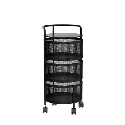 No Assembly Required Vegetable Storage Rack, 4-Tier Rotating Fruit Basket with Wheels, Heavy Duty Carbon Steel Kitchen Storage Cart