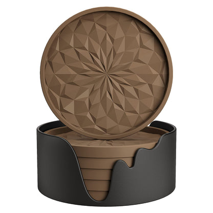 Silicone Coasters with Holder – 6-Pack, Thickened Non-Slip Deep Tray Drink Coasters