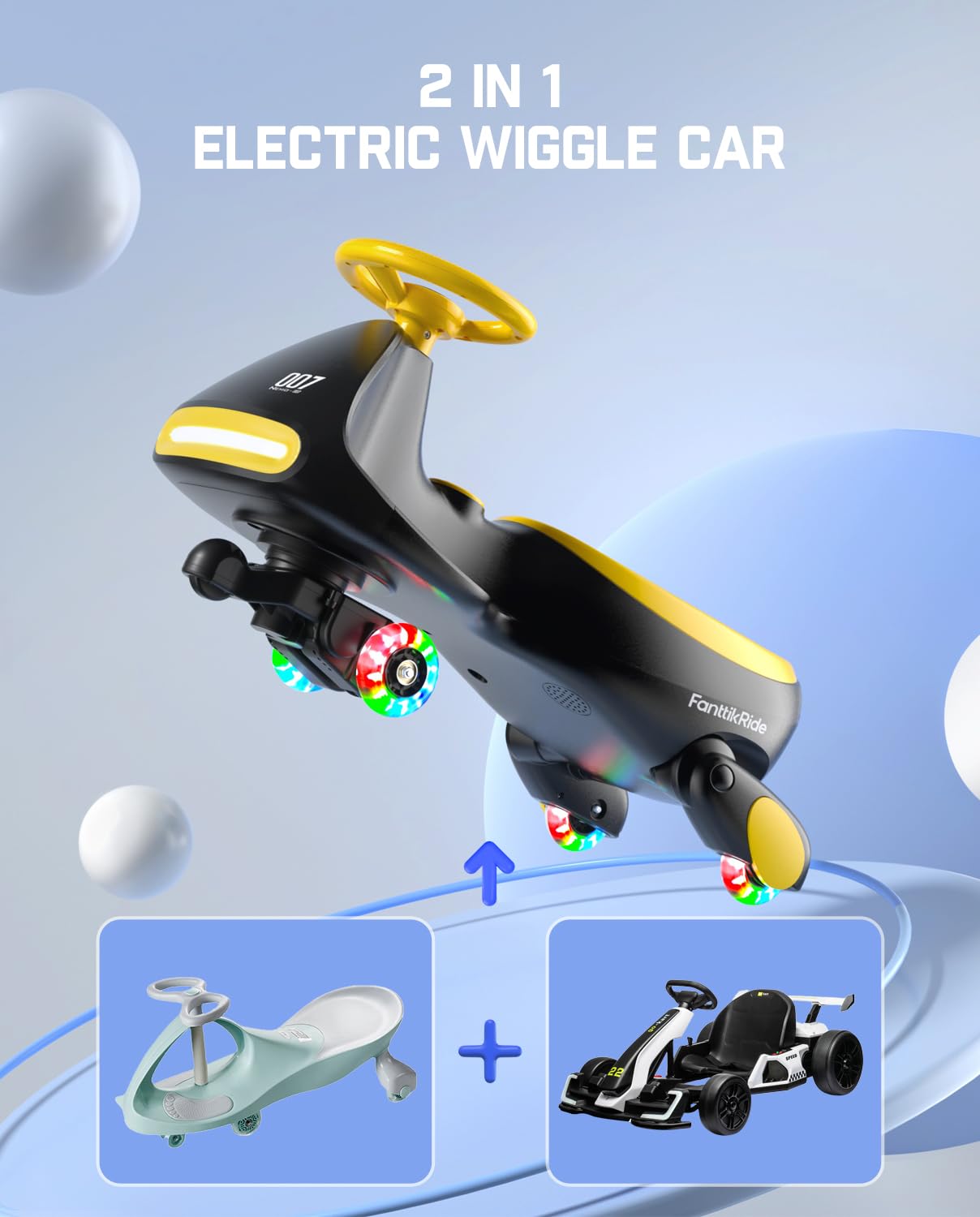 12V N7 Pro Electric Wiggle Car – Pedal-Powered Fun for Kids, Lights & Bluetooth Ride-On (by Fanttik)