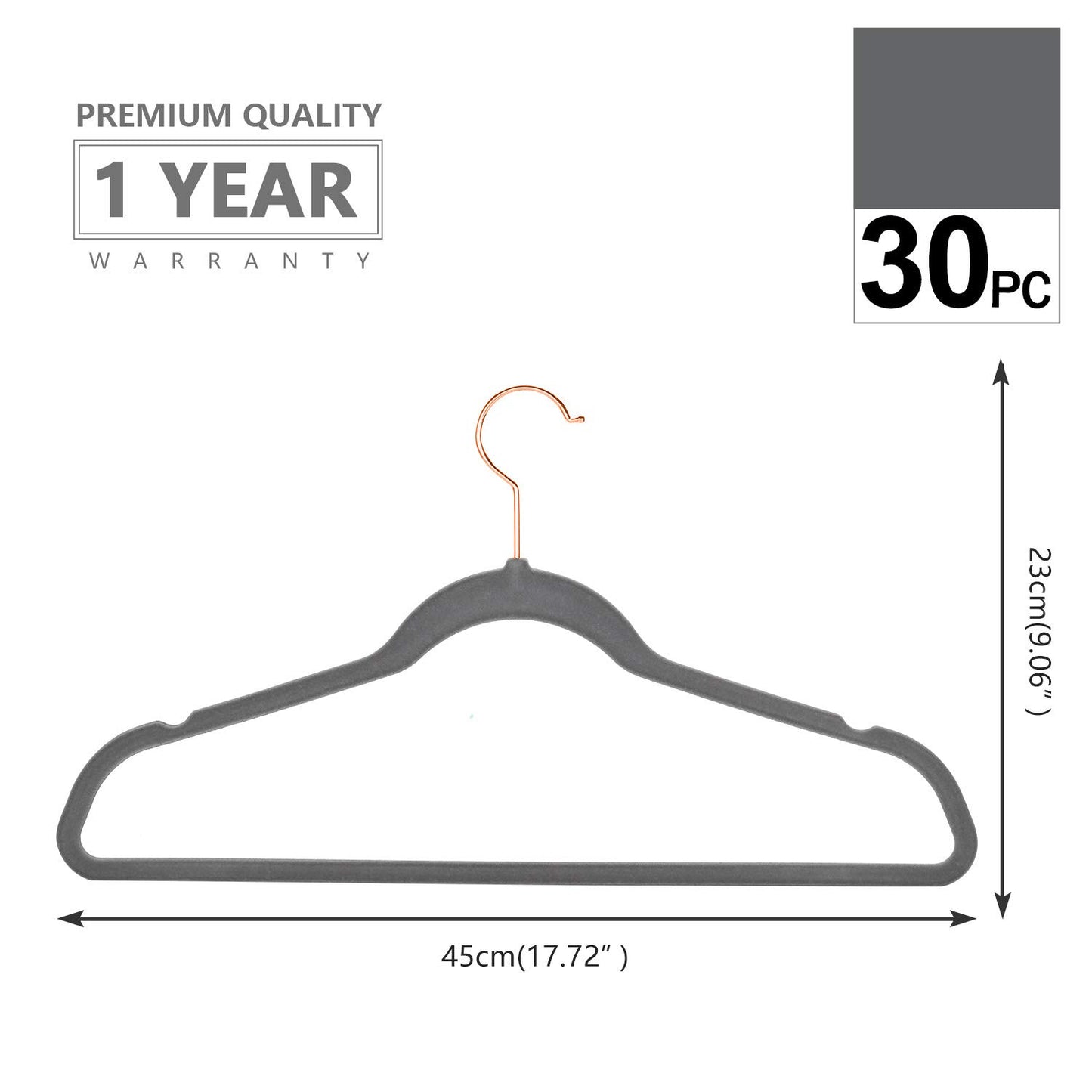 MIZGI Premium Velvet Hangers (30 Pack) Heavy Duty- Non Slip - Velvet Suit Hangers Black - Copper/Rose Gold Hooks,Space Saving Clothes Hangers (Black)