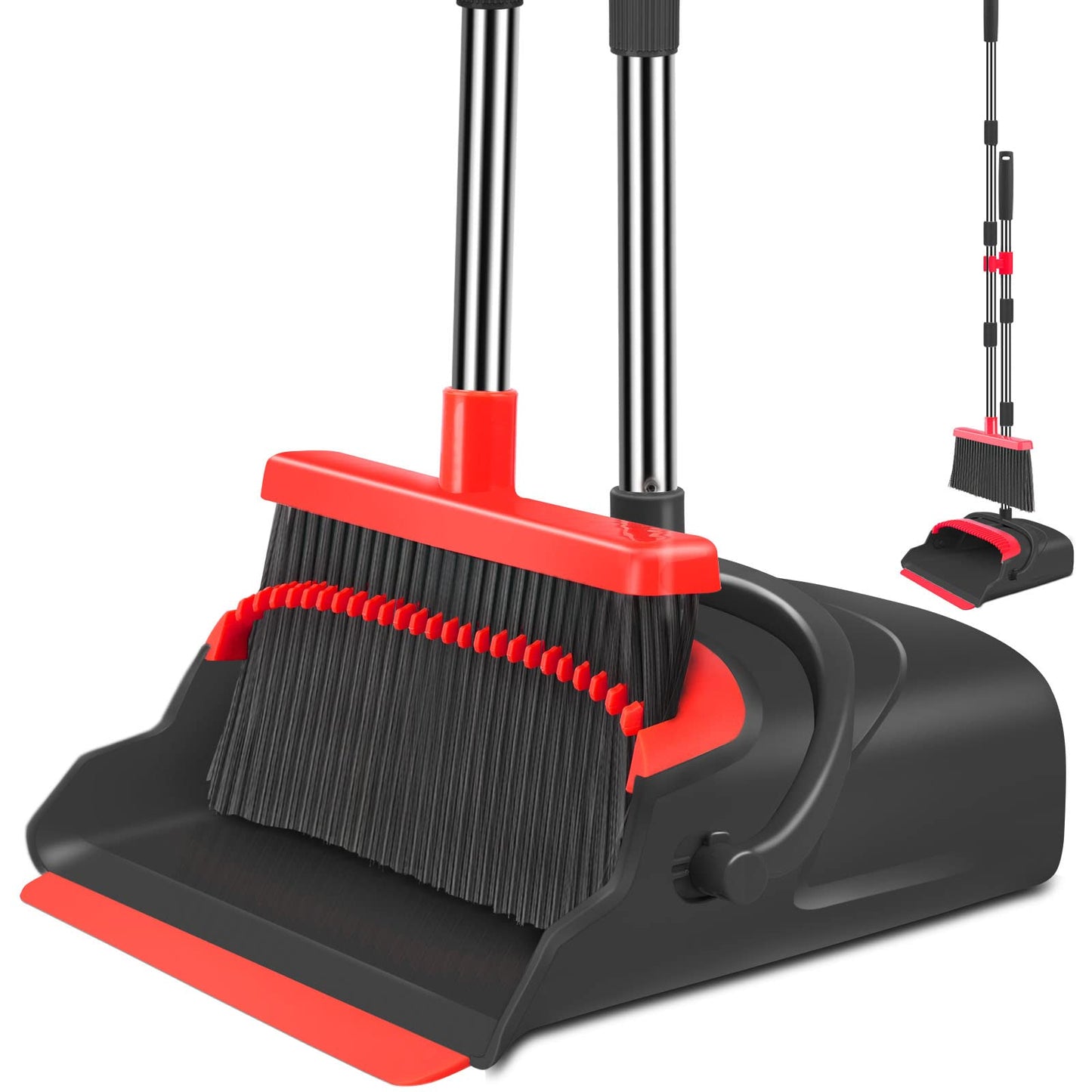 kelamayi Broom and Dustpan Set for Home, Stand Up Broom and Dustpan Combo for Office, Indoor&Outdoor Sweeping (Black&Red)