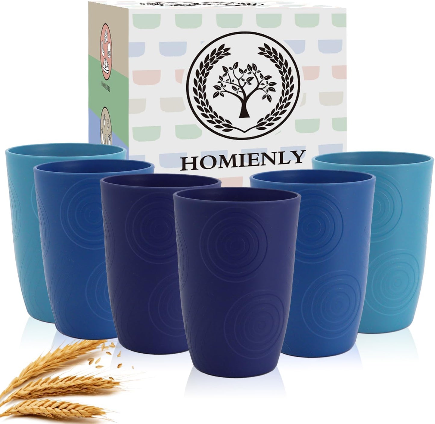 Homienly Wheat Straw Cups Plastic Cups Unbreakable Drinking Cup Reusable Dishwasher Safe Water Glasses Plastic Stackable Water Tumblers in Multi color(20 OZ 8 PCS)