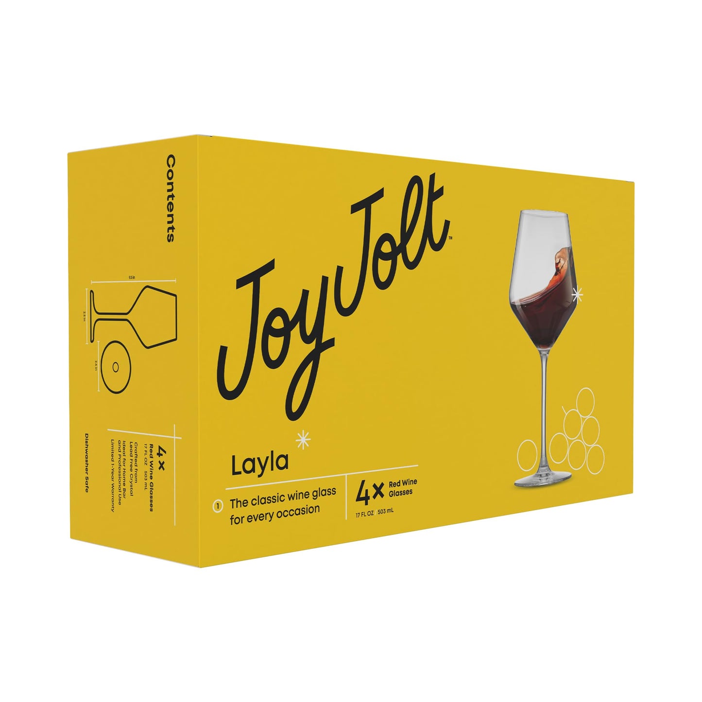 Verres à vin rouge italien JoyJolt Layla, lot de 4, 17 oz, transparents – Fabriqués en Europe 