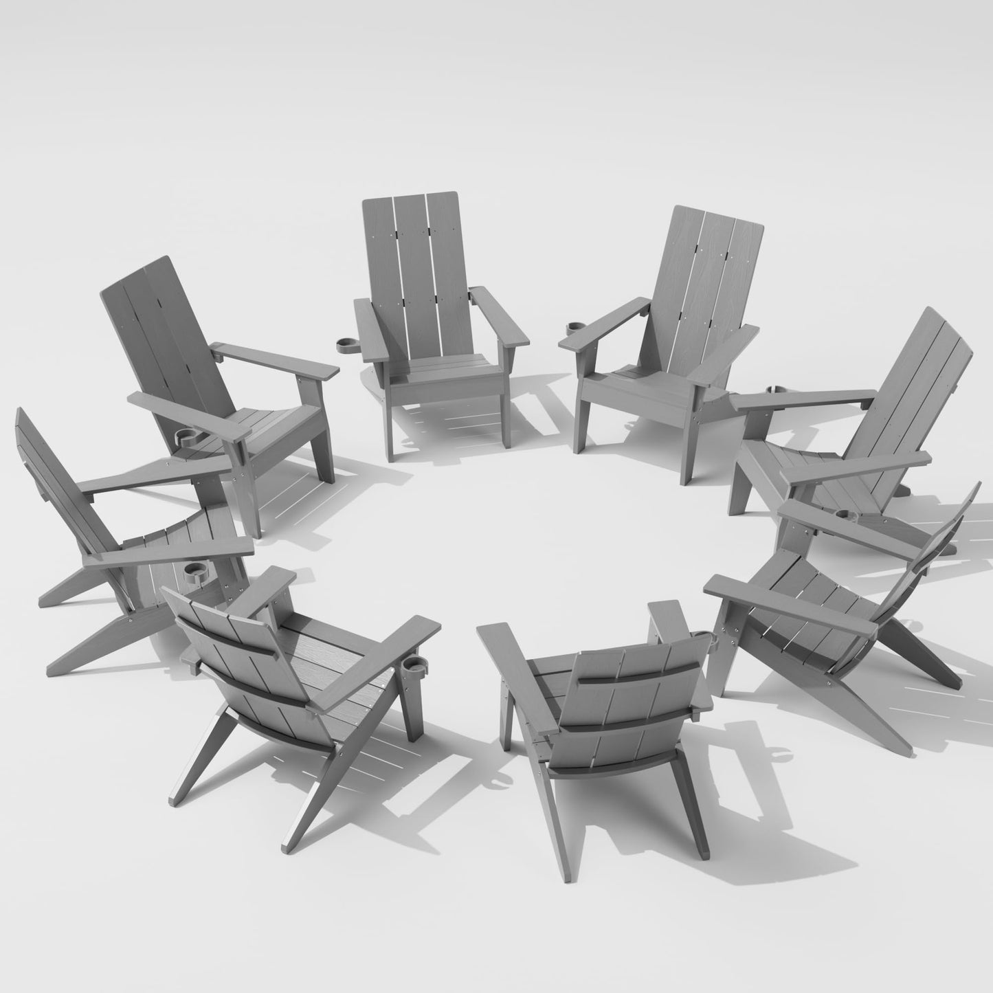 MXIMU Moderne Adirondack-Stühle, 4er-Set, wetterbeständig, mit Getränkehalter, übergroße Feuerstellenstühle aus Kunststoff, Kunststoff-Außenstühle für den Sitzbereich an der Feuerstelle (schwarz) 