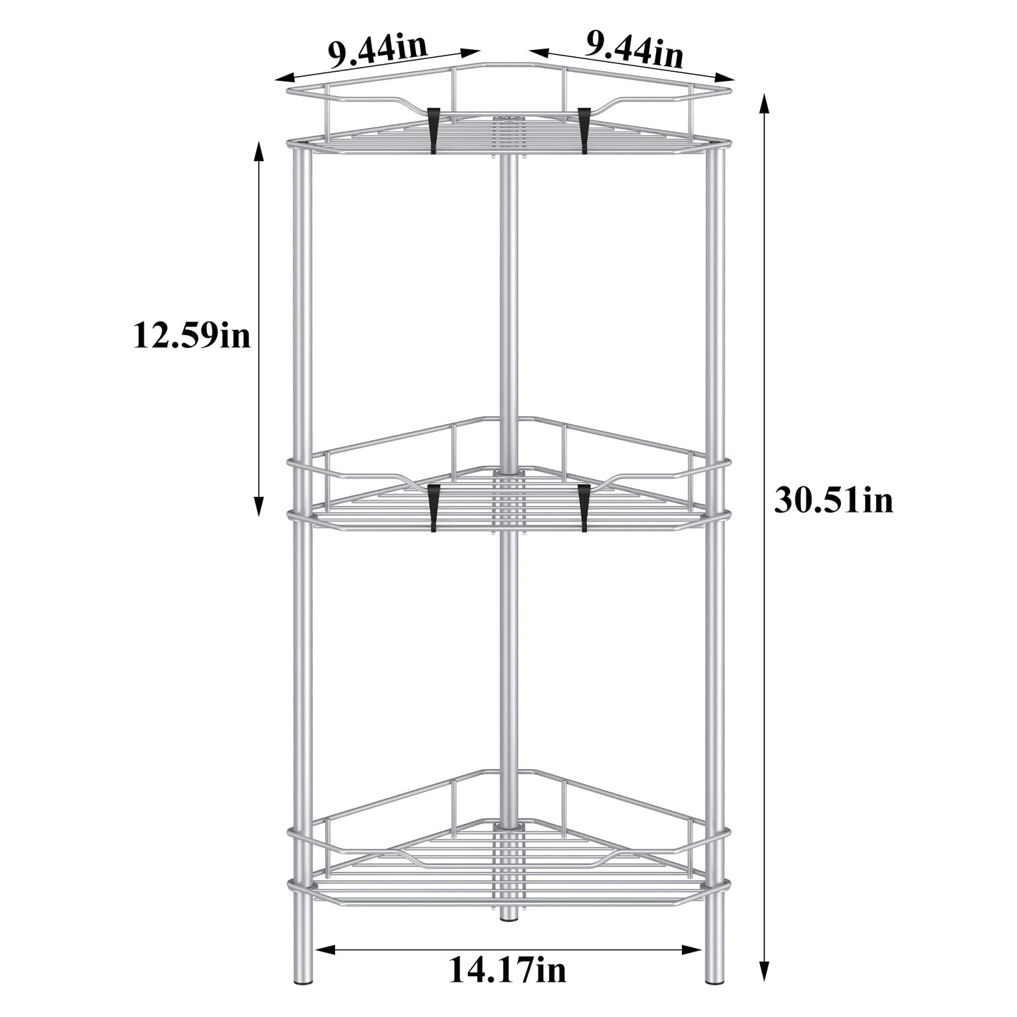 4 Tier Floor Standing Corner Shower Caddy Organizer Shelf with Hooks