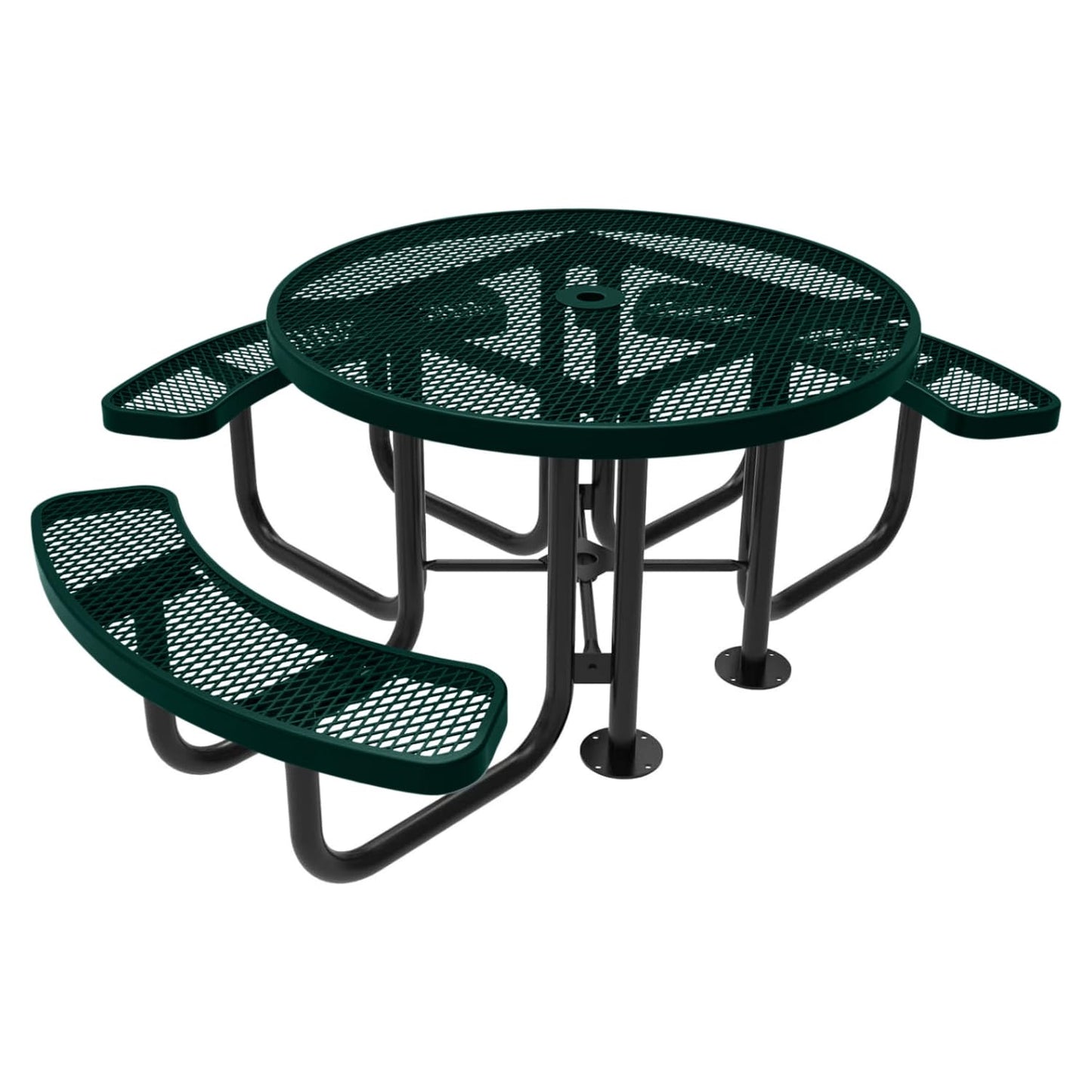 Coated Outdoor Furniture Heavy-Duty Portable Outdoor Picnic Table with Umbrella Hole, Expanded Metal Commercial-Grade Patio Dining Furniture Made in America (46" Round Top, Light Blue)