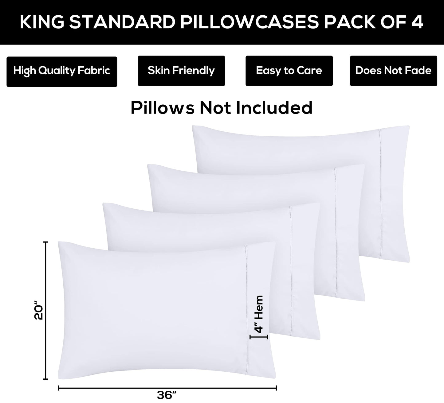 Utopia Bedding Queen Pillow Cases - Pack of 4 - Envelope Closure - Soft Brushed Microfiber Fabric - Shrinkage and Fade Resistant Pillow Covers Queen Size 20 X 30 Inches (Queen, Grey)