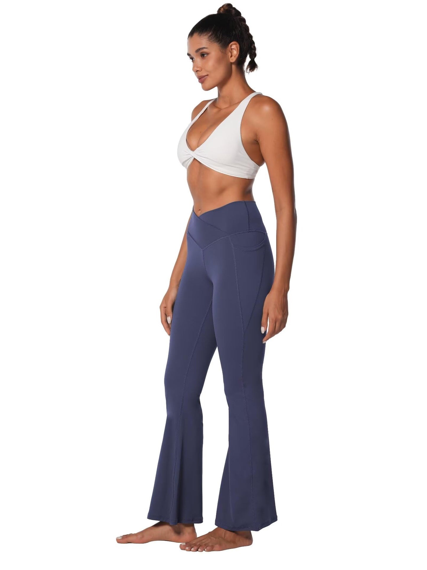 Sunzel Flare Leggings for Women with Pockets, Crossover Yoga Pants with Tummy Control, High Waisted and Wide Leg