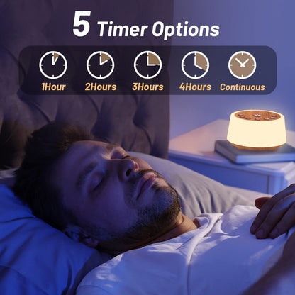 White Noise Machine – 25 Soothing Sounds, Color Night Light, Timers