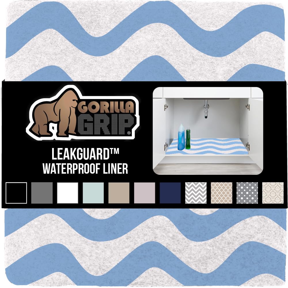 Gorilla Grip LeakGuard Non-Adhesive Under Sink Mat for Kitchen Cabinet, 24x40, Waterproof Quick Dry Shelf Liner, Durable Absorbent Felt Mats for Bathroom Sinks, Cabinets, Dresser, Damask Taupe Cream