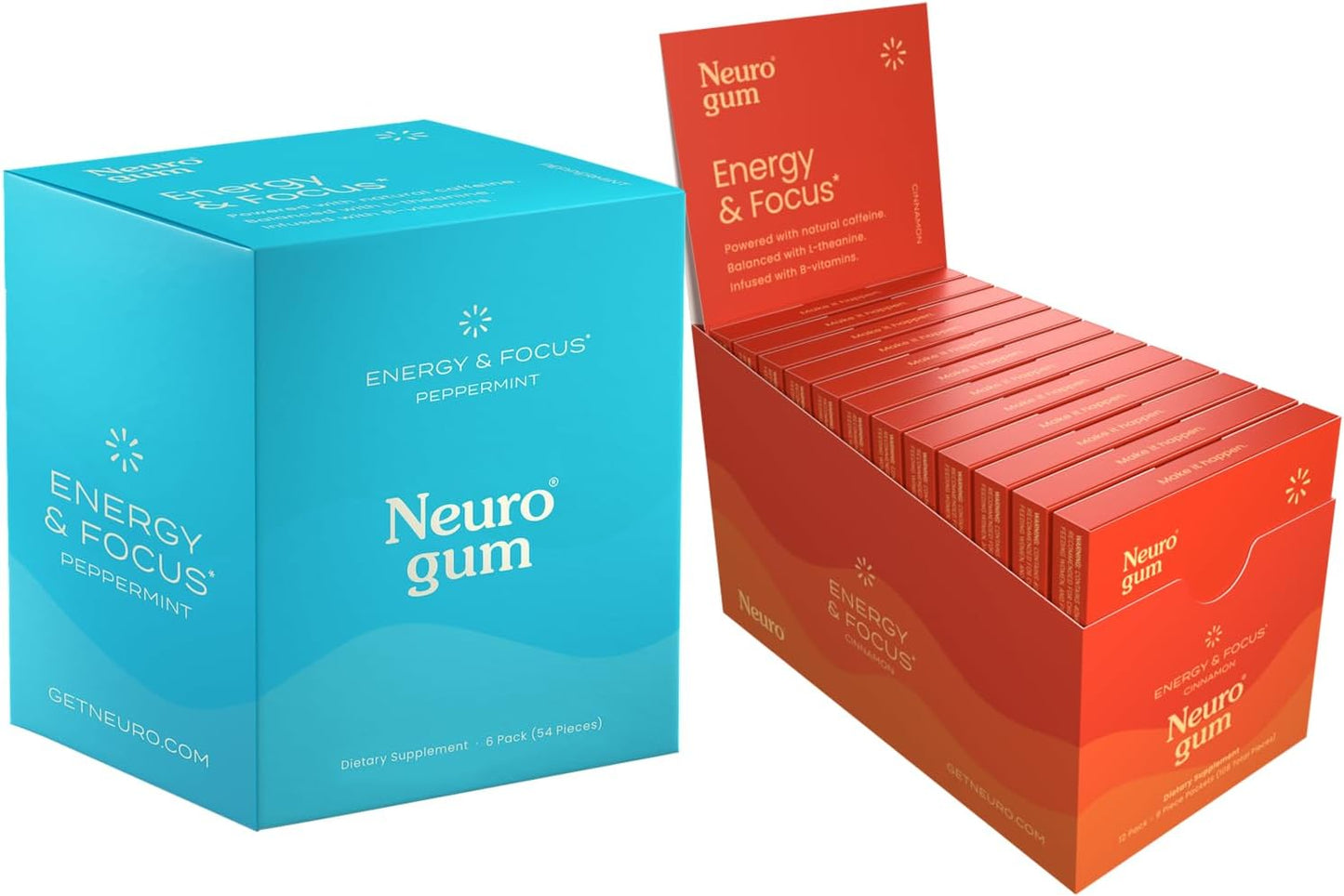 Gomme à mâcher à la caféine NeuroGum Energy (162 pièces) - Sans sucre avec L-théanine + caféine naturelle + vitamines B12 et B6 - Supplément nootropique d'énergie et de concentration pour femmes et hommes - Saveur menthe poivrée et cannelle 