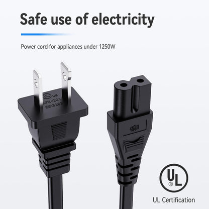 AC Power Cord for Vizio D/E/M Series TV & Soundbar, Replacement 2 Prong Polarized Cable 6 Feet