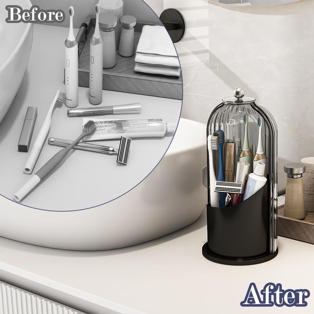 Multi-Use Bathroom Caddy, Dustproof Rotating Organizer with Cover