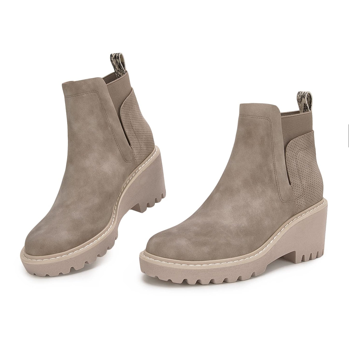 Trish Lucia Womens Platform Lug Sole Chelsea Boots Ankle High Chunky Block Heel Non-Slip Suede Leather Slip on Combat Fashion Booties