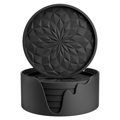 Silicone Coasters with Holder – 6-Pack, Thickened Non-Slip Deep Tray Drink Coasters