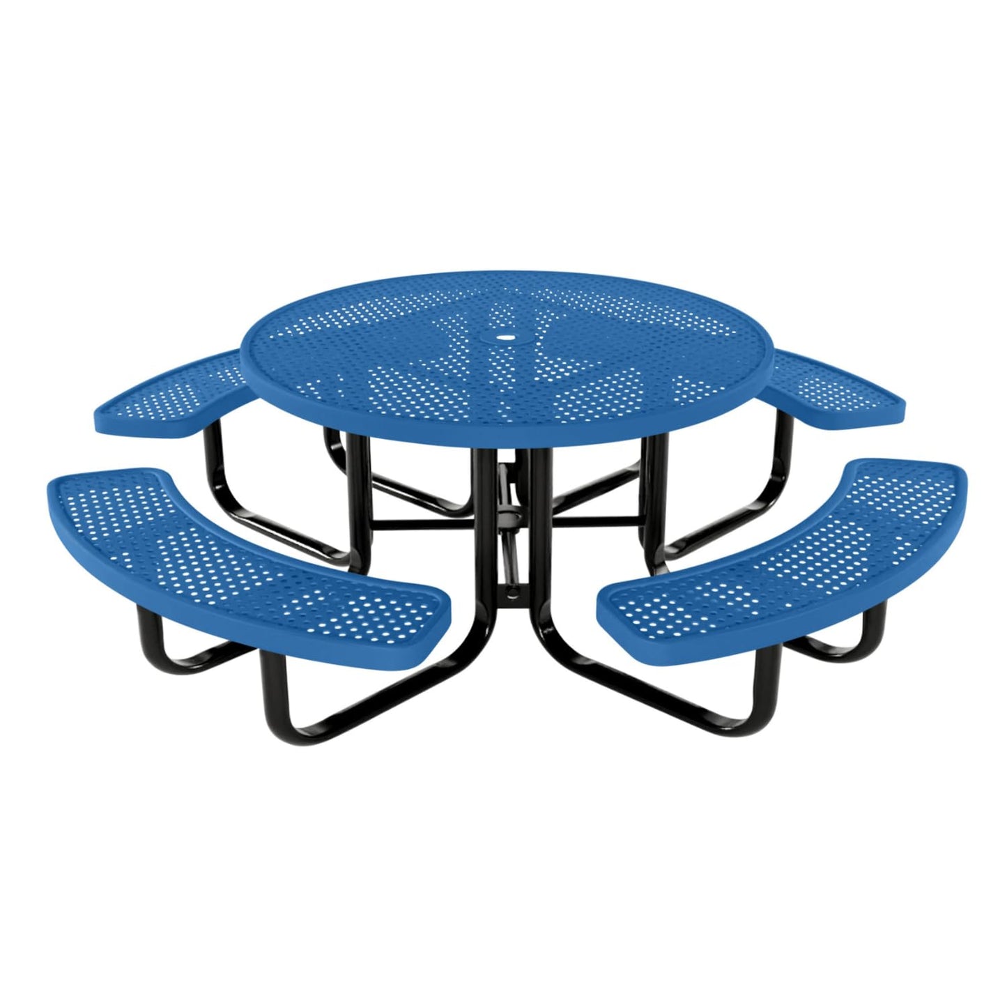 Coated Outdoor Furniture Heavy-Duty Portable Outdoor Picnic Table with Umbrella Hole, Expanded Metal Commercial-Grade Patio Dining Furniture Made in America (46" Round Top, Light Blue)