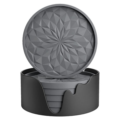 Silicone Coasters with Holder – 6-Pack, Thickened Non-Slip Deep Tray Drink Coasters