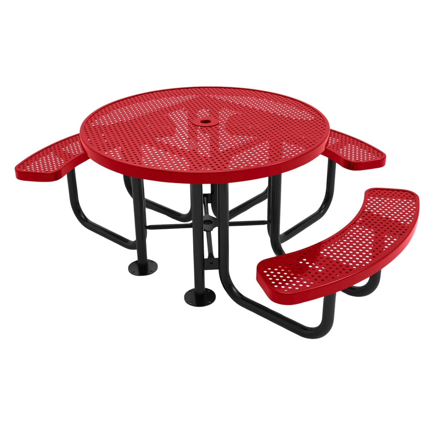 Table de pique-nique d'extérieur portable et robuste avec trou pour parasol, mobilier d'extérieur en métal déployé de qualité commerciale, fabriqué en Amérique (plateau rond de 46 po, bleu clair) 