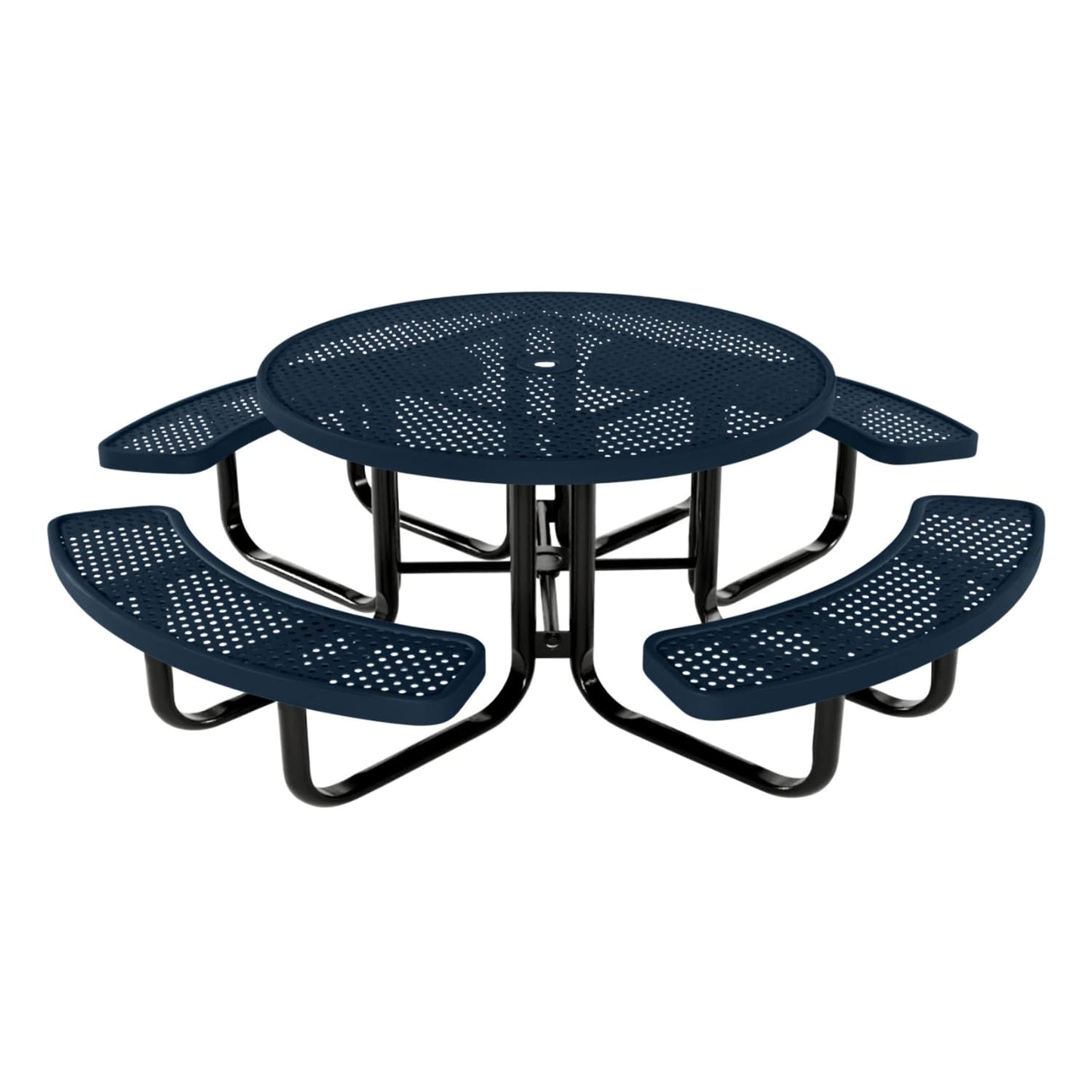 Coated Outdoor Furniture Heavy-Duty Portable Outdoor Picnic Table with Umbrella Hole, Expanded Metal Commercial-Grade Patio Dining Furniture Made in America (46" Round Top, Light Blue)