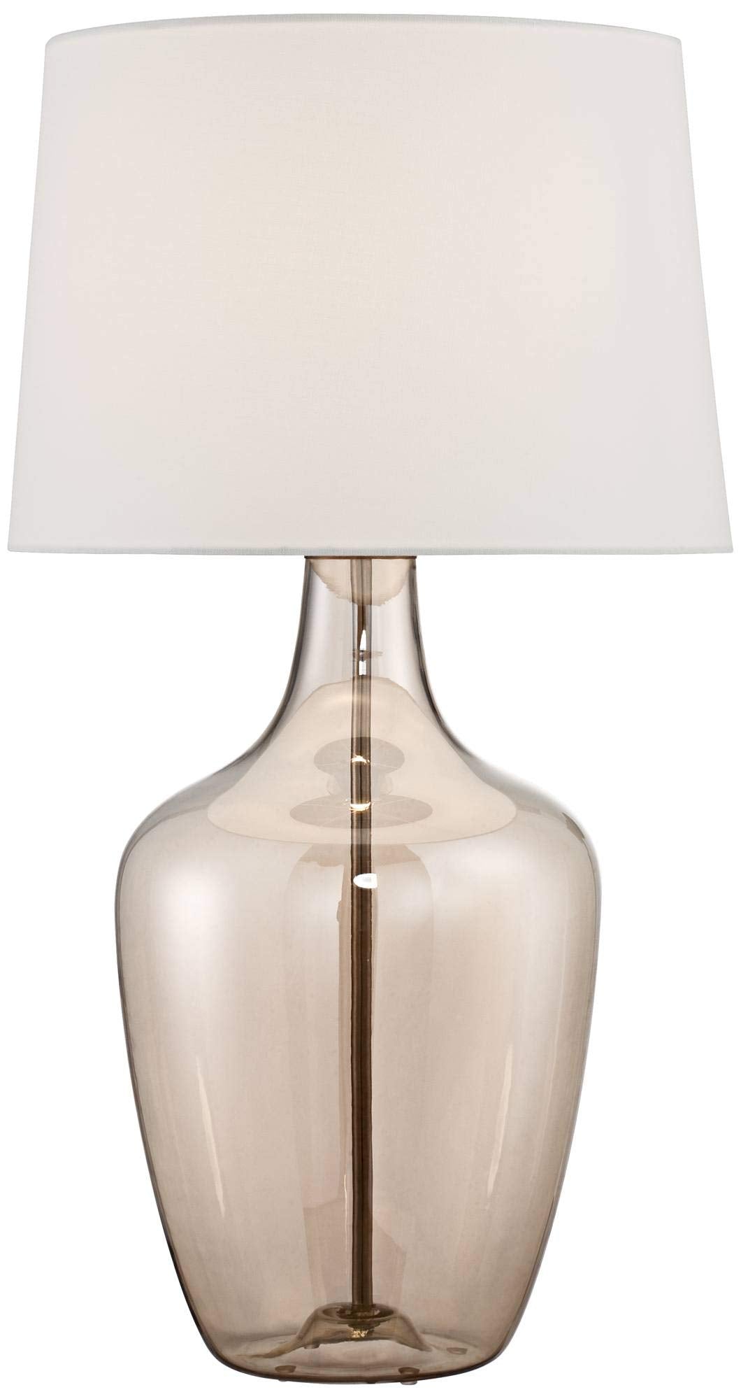 Possini Euro Design Ania 31" hohe Tischlampe im Glas, groß, modern, im Küsten-Stil, Landhausstil, klares Champagnerglas, einzelner cremefarbener Schirm, für Wohnzimmer, Schlafzimmer, Nachttisch, Haus, Büro, Zuhause 