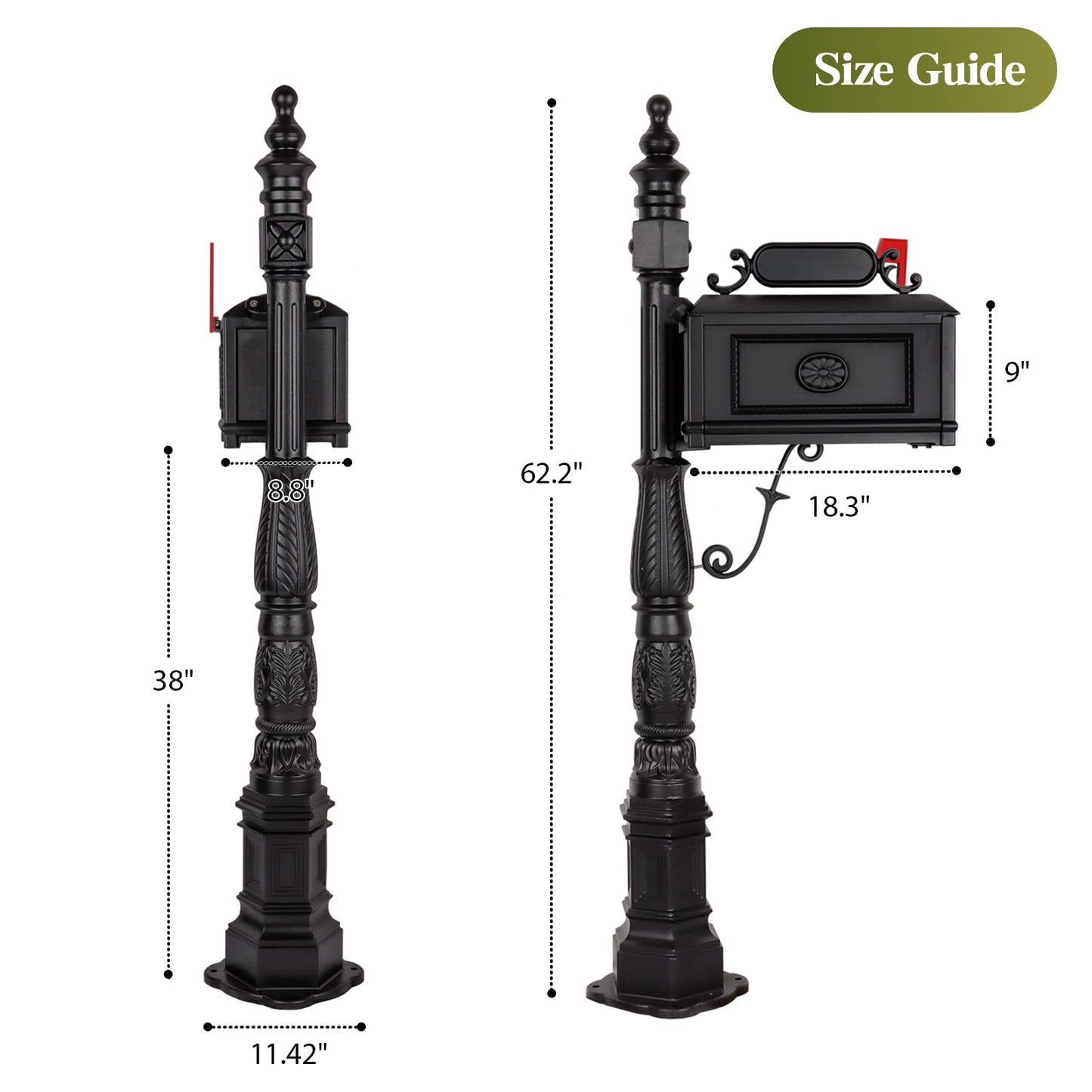 Polar Aurora Barcelona Decorative Post Mailbox Combination Stratford Heavy Duty Postal Mail Box Cast Aluminum(Bronze)