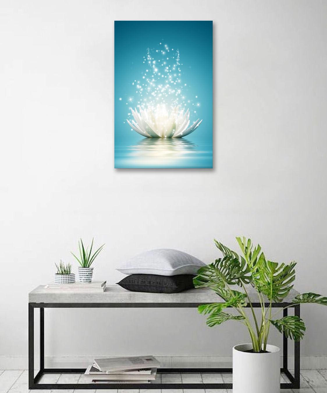 Impressions sur toile Art Lotus Floral Pictures Art mural pour décoration de bureau zen Affiche de méditation Peinture d'art moderne encadrée prête à accrocher (12x16 pouces) 