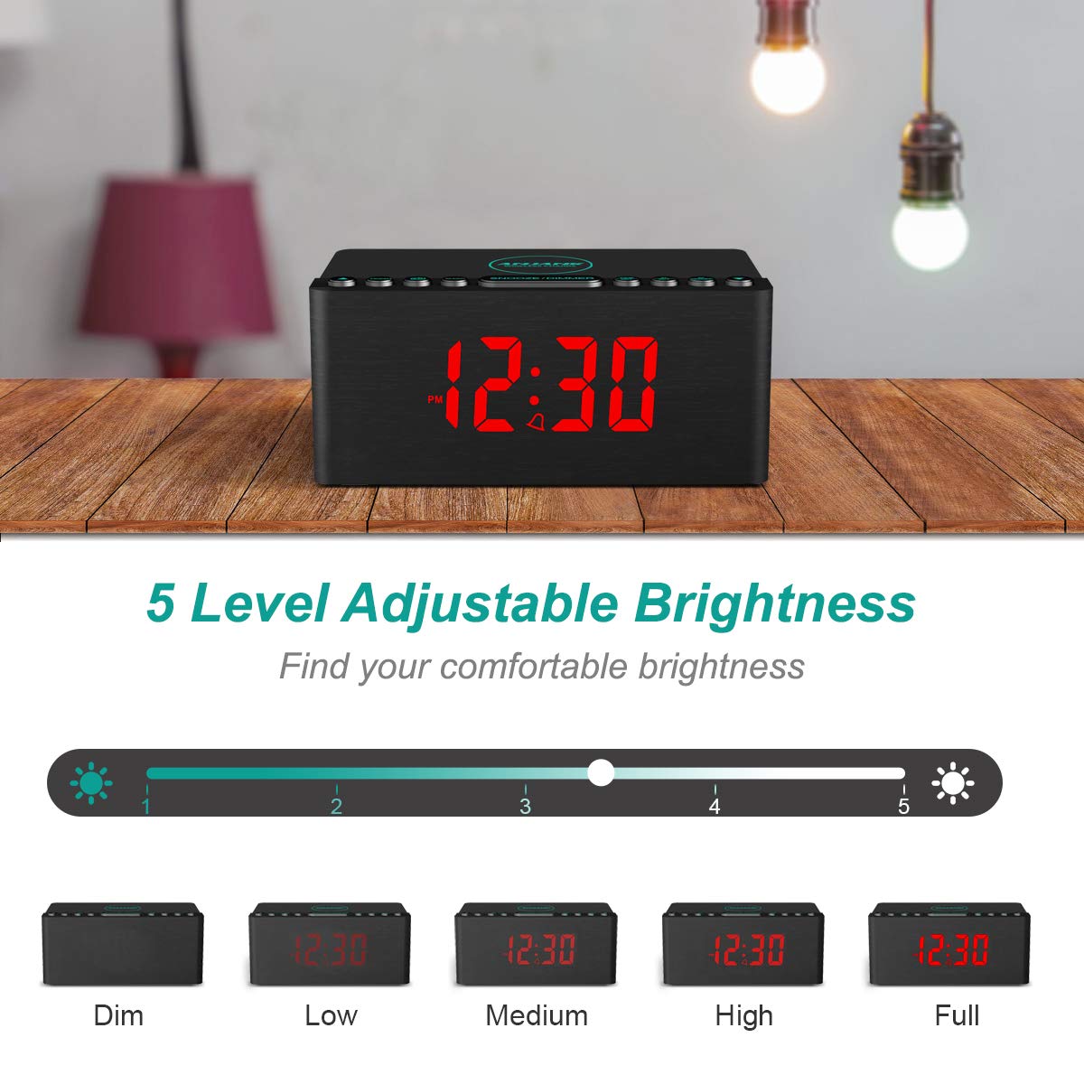 Digital Alarm Clock with FM Radio & Wireless Charging – Qi-Certified, LED Display, USB Port, Sleep Timer